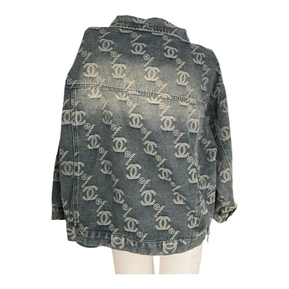 CHANEL Logo-Embellished Blue Jean Jacket